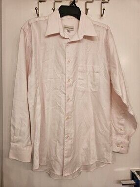 Pronto Uomo Mens Light Pink Long Sleeve Dress Shirt 15 1/2 32/33 Point Collar